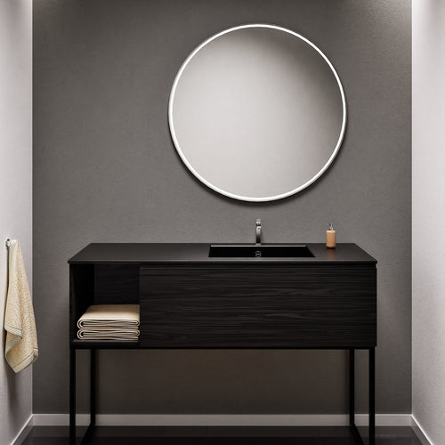 Aurora Single Set with Supporting Legs – Corian Basi & Countertop with 1 Drawer Vanity & Side Shelf - ROVALUX