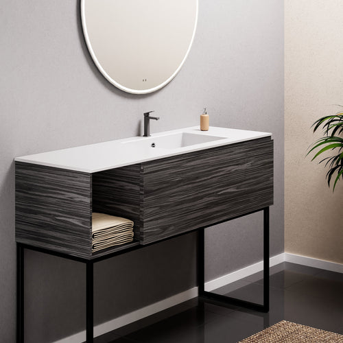 Aurora Single Set with Supporting Legs – Corian Basi & Countertop with 1 Drawer Vanity & Side Shelf - ROVALUX