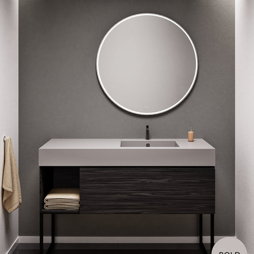 Aurora Single Set with Supporting Legs – Corian Basi & Countertop with 1 Drawer Vanity & Side Shelf - ROVALUX