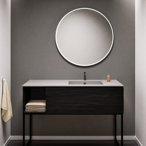 Aurora Single Set with Supporting Legs – Corian Basi & Countertop with 1 Drawer Vanity & Side Shelf - ROVALUX