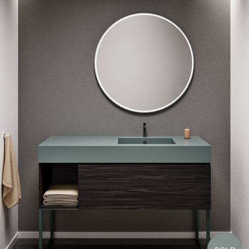 Aurora Single Set with Supporting Legs – Corian Basi & Countertop with 1 Drawer Vanity & Side Shelf - ROVALUX