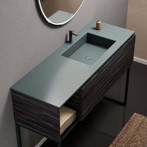 Aurora Single Set with Supporting Legs – Corian Basi & Countertop with 1 Drawer Vanity & Side Shelf - ROVALUX
