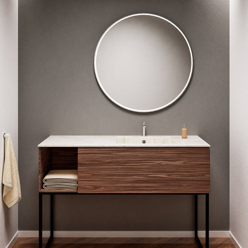 Aurora Single Set with Supporting Legs – Corian Basi & Countertop with 1 Drawer Vanity & Side Shelf - ROVALUX
