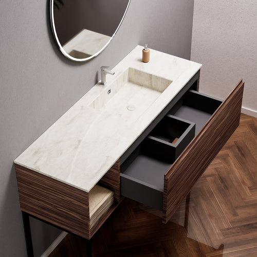 Aurora Single Set with Supporting Legs – Corian Basi & Countertop with 1 Drawer Vanity & Side Shelf - ROVALUX