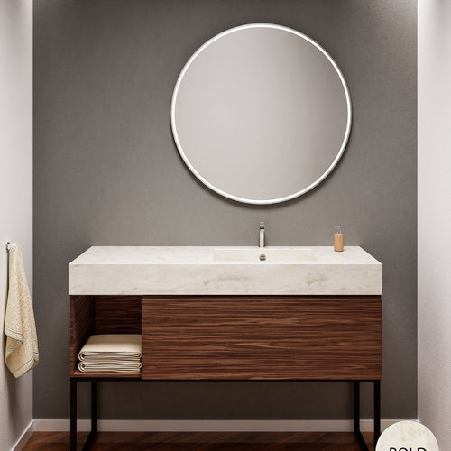 Aurora Single Set with Supporting Legs – Corian Basi & Countertop with 1 Drawer Vanity & Side Shelf - ROVALUX