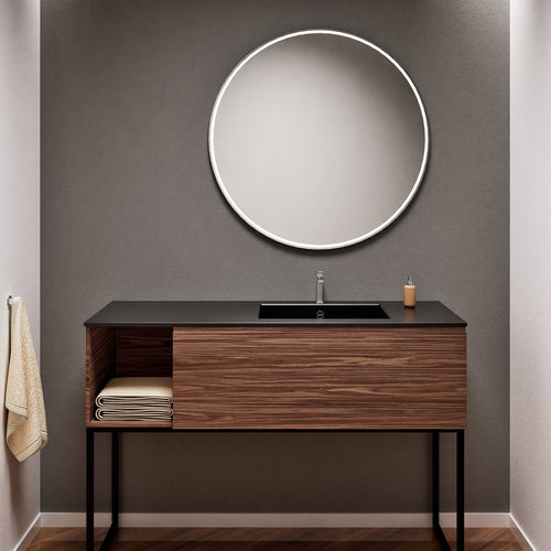 Aurora Single Set with Supporting Legs – Corian Basi & Countertop with 1 Drawer Vanity & Side Shelf - ROVALUX