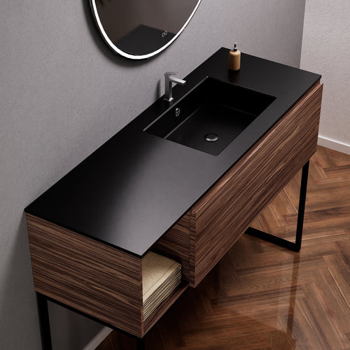 Aurora Single Set with Supporting Legs – Corian Basi & Countertop with 1 Drawer Vanity & Side Shelf - ROVALUX