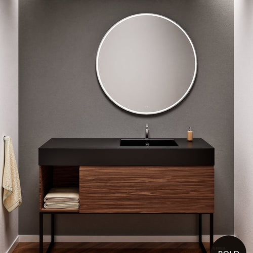 Aurora Single Set with Supporting Legs – Corian Basi & Countertop with 1 Drawer Vanity & Side Shelf - ROVALUX