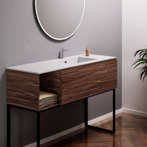 Aurora Single Set with Supporting Legs – Corian Basi & Countertop with 1 Drawer Vanity & Side Shelf - ROVALUX