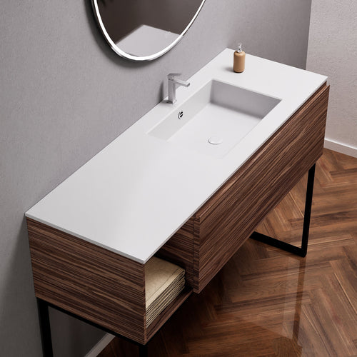 Aurora Single Set with Supporting Legs – Corian Basi & Countertop with 1 Drawer Vanity & Side Shelf - ROVALUX
