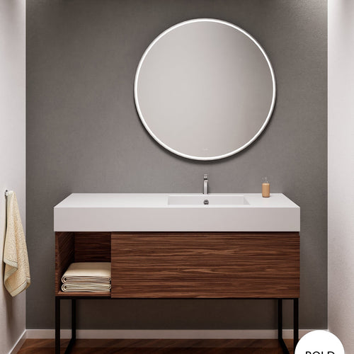 Aurora Single Set with Supporting Legs – Corian Basi & Countertop with 1 Drawer Vanity & Side Shelf - ROVALUX