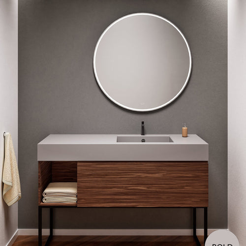 Aurora Single Set with Supporting Legs – Corian Basi & Countertop with 1 Drawer Vanity & Side Shelf - ROVALUX