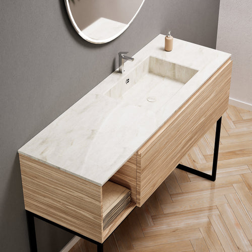 Aurora Single Set with Supporting Legs – Corian Basi & Countertop with 1 Drawer Vanity & Side Shelf - ROVALUX