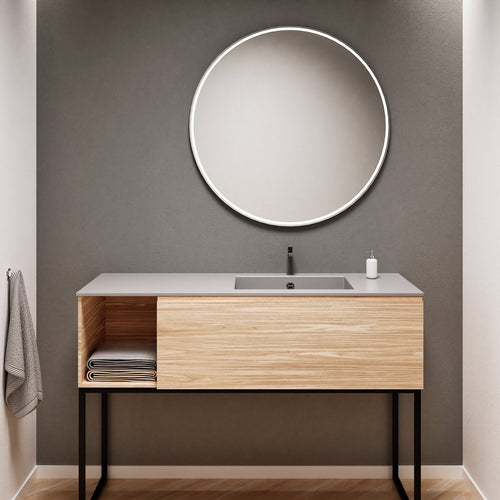 Aurora Single Set with Supporting Legs – Corian Basi & Countertop with 1 Drawer Vanity & Side Shelf - ROVALUX