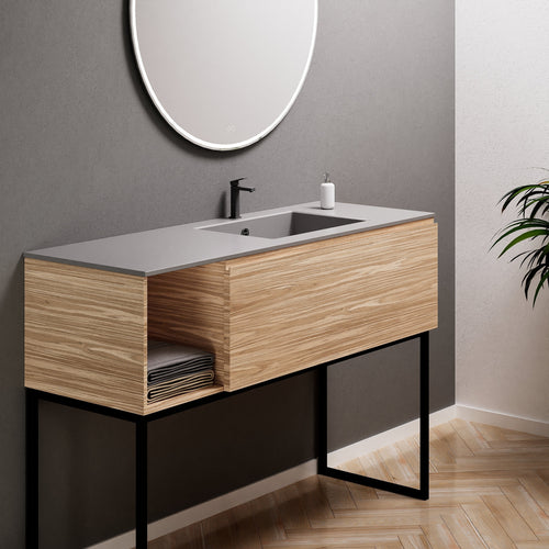 Aurora Single Set with Supporting Legs – Corian Basi & Countertop with 1 Drawer Vanity & Side Shelf - ROVALUX