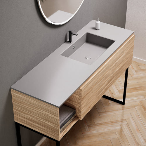Aurora Single Set with Supporting Legs – Corian Basi & Countertop with 1 Drawer Vanity & Side Shelf - ROVALUX