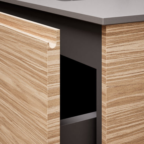 Aurora Single Set with Supporting Legs – Corian Basi & Countertop with 1 Drawer Vanity & Side Shelf - ROVALUX