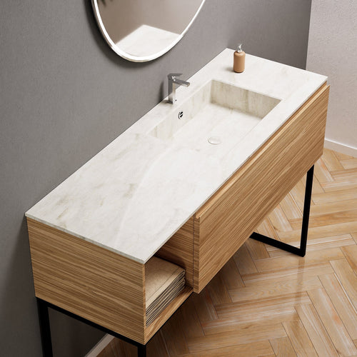 Aurora Single Set with Supporting Legs – Corian Basi & Countertop with 1 Drawer Vanity & Side Shelf - ROVALUX