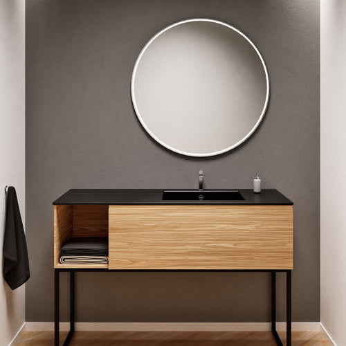 Aurora Single Set with Supporting Legs – Corian Basi & Countertop with 1 Drawer Vanity & Side Shelf - ROVALUX