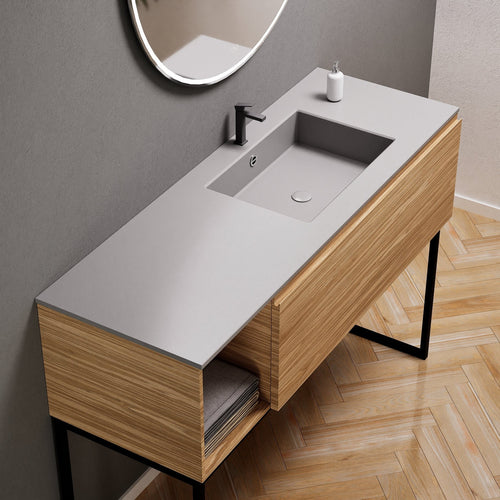 Aurora Single Set with Supporting Legs – Corian Basi & Countertop with 1 Drawer Vanity & Side Shelf - ROVALUX