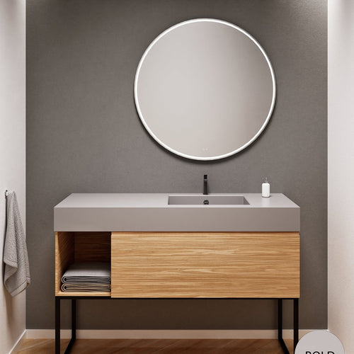 Aurora Single Set with Supporting Legs – Corian Basi & Countertop with 1 Drawer Vanity & Side Shelf - ROVALUX