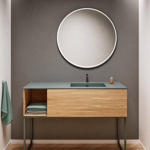 Aurora Single Set with Supporting Legs – Corian Basi & Countertop with 1 Drawer Vanity & Side Shelf - ROVALUX