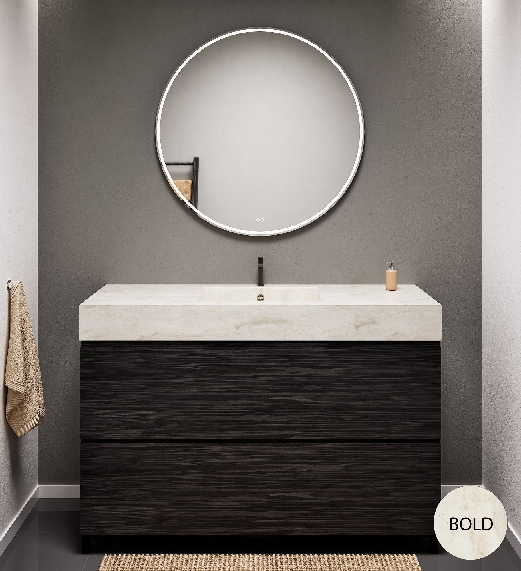 Aurora Single Set With Supporting Legs – Corian Sink & Countertop with 2 Drawers Vanity - ROVALUX