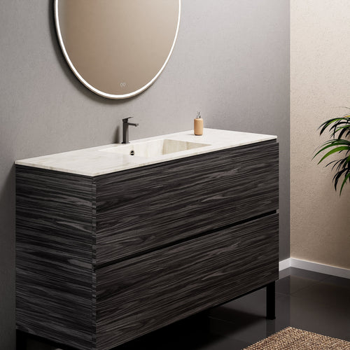 Aurora Single Set With Supporting Legs – Corian Sink & Countertop with 2 Drawers Vanity - ROVALUX