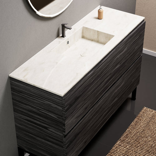 Aurora Single Set With Supporting Legs – Corian Sink & Countertop with 2 Drawers Vanity - ROVALUX