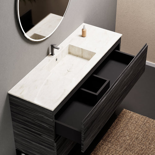 Aurora Single Set With Supporting Legs – Corian Sink & Countertop with 2 Drawers Vanity - ROVALUX