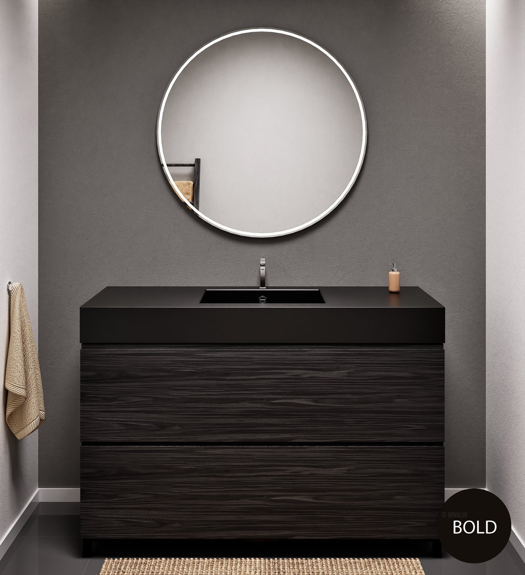 Aurora Single Set With Supporting Legs – Corian Sink & Countertop with 2 Drawers Vanity - ROVALUX