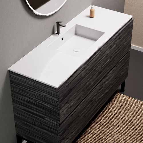 Aurora Single Set With Supporting Legs – Corian Sink & Countertop with 2 Drawers Vanity - ROVALUX