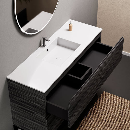 Aurora Single Set With Supporting Legs – Corian Sink & Countertop with 2 Drawers Vanity - ROVALUX