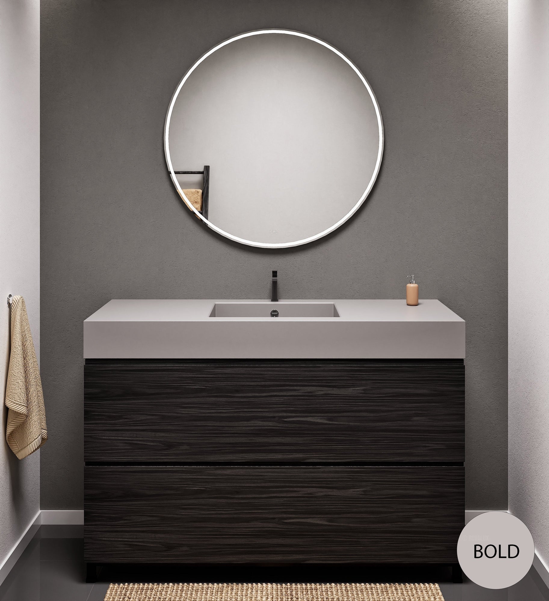 Aurora Single Set With Supporting Legs – Corian Sink & Countertop with 2 Drawers Vanity - ROVALUX