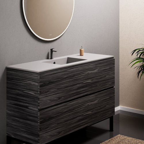 Aurora Single Set With Supporting Legs – Corian Sink & Countertop with 2 Drawers Vanity - ROVALUX