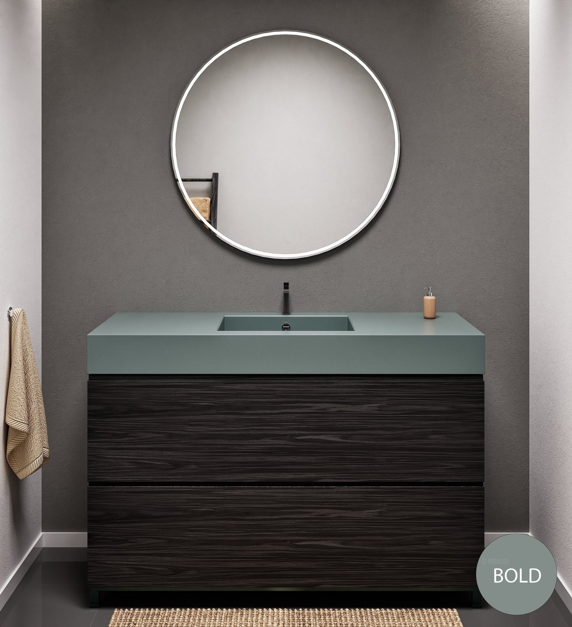 Aurora Single Set With Supporting Legs – Corian Sink & Countertop with 2 Drawers Vanity - ROVALUX