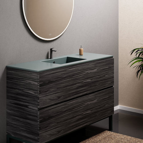Aurora Single Set With Supporting Legs – Corian Sink & Countertop with 2 Drawers Vanity - ROVALUX