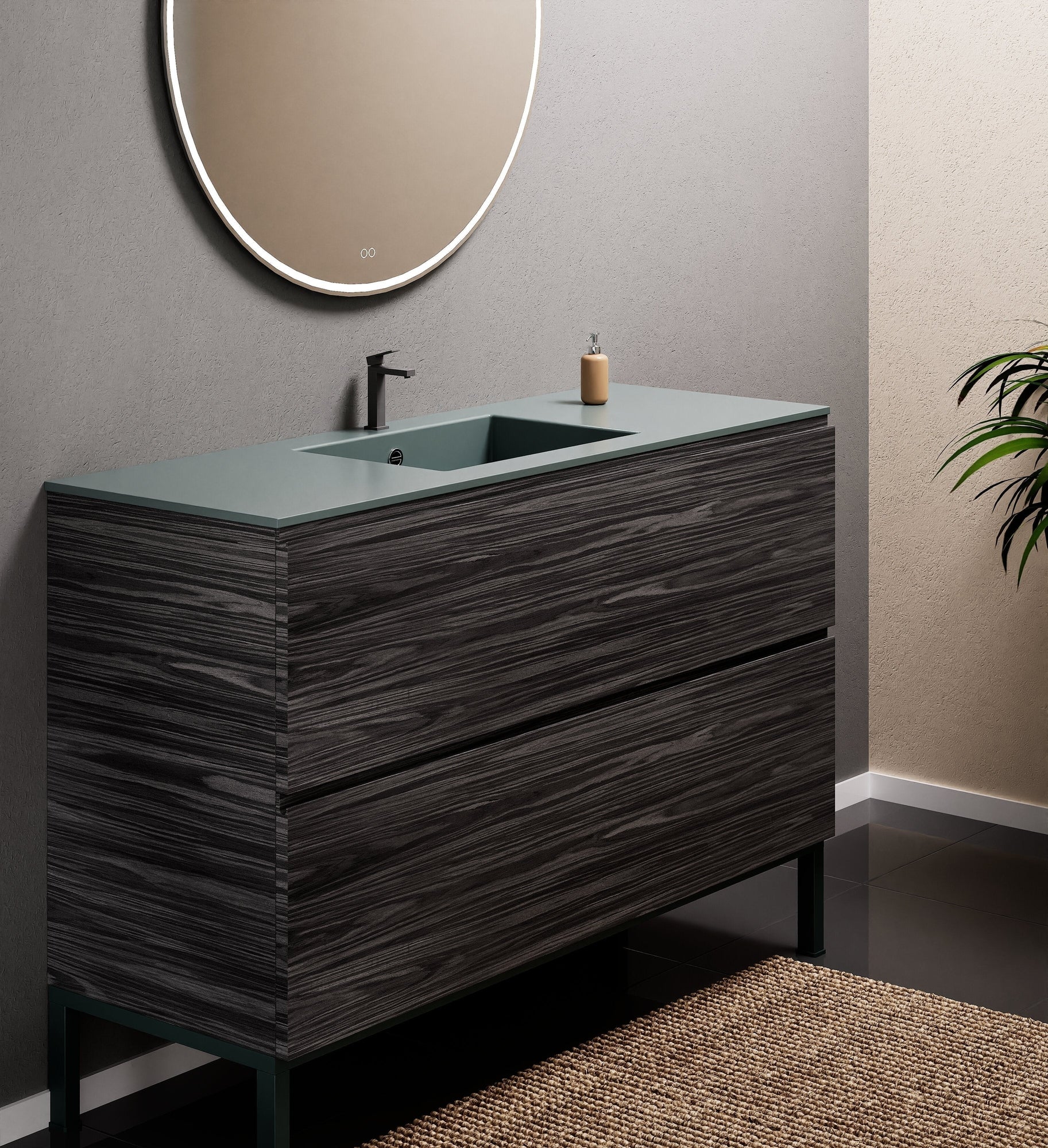 Aurora Single Set With Supporting Legs – Corian Sink & Countertop with 2 Drawers Vanity - ROVALUX
