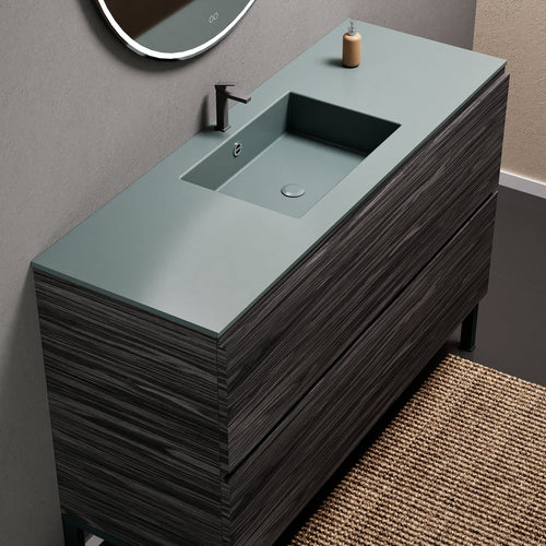 Aurora Single Set With Supporting Legs – Corian Sink & Countertop with 2 Drawers Vanity - ROVALUX