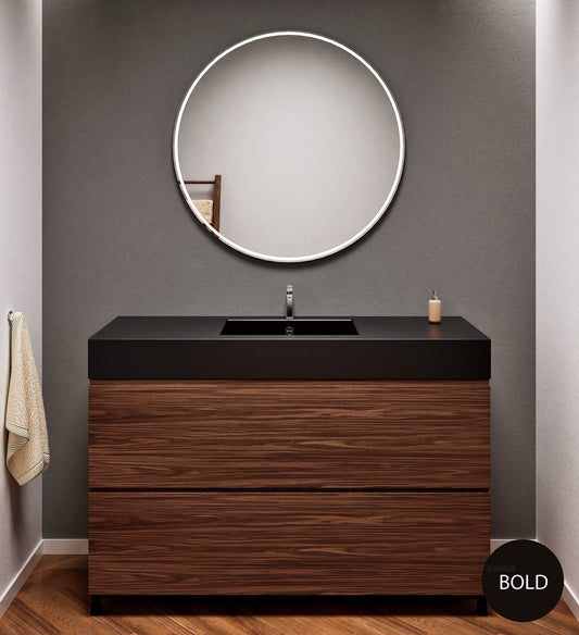 Aurora Single Set With Supporting Legs – Corian Sink & Countertop with 2 Drawers Vanity - ROVALUX