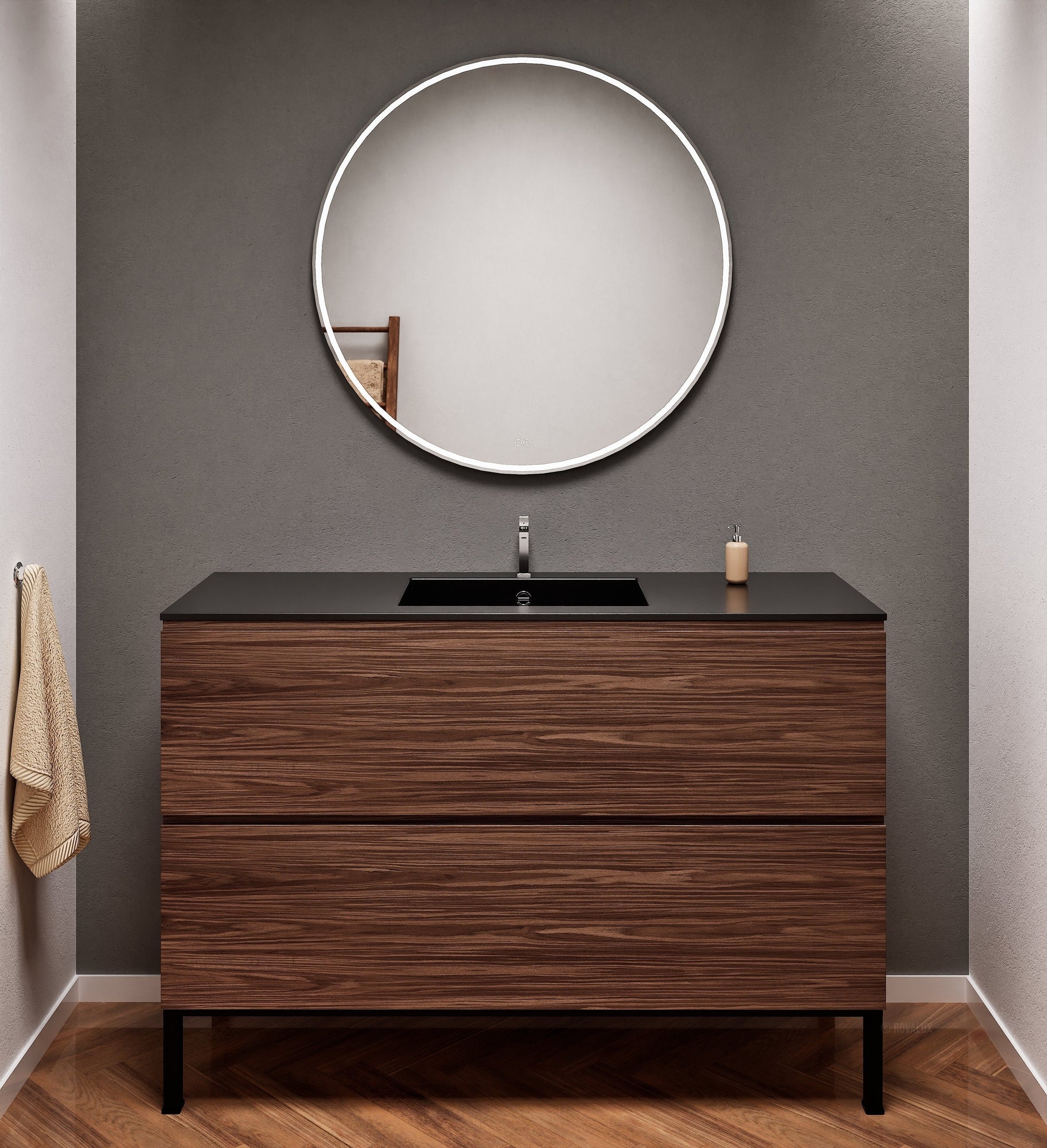 Aurora Single Set With Supporting Legs – Corian Sink & Countertop with 2 Drawers Vanity - ROVALUX