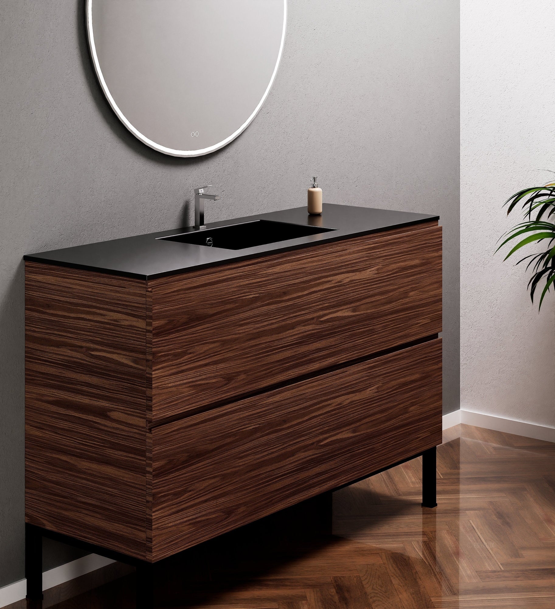 Aurora Single Set With Supporting Legs – Corian Sink & Countertop with 2 Drawers Vanity - ROVALUX