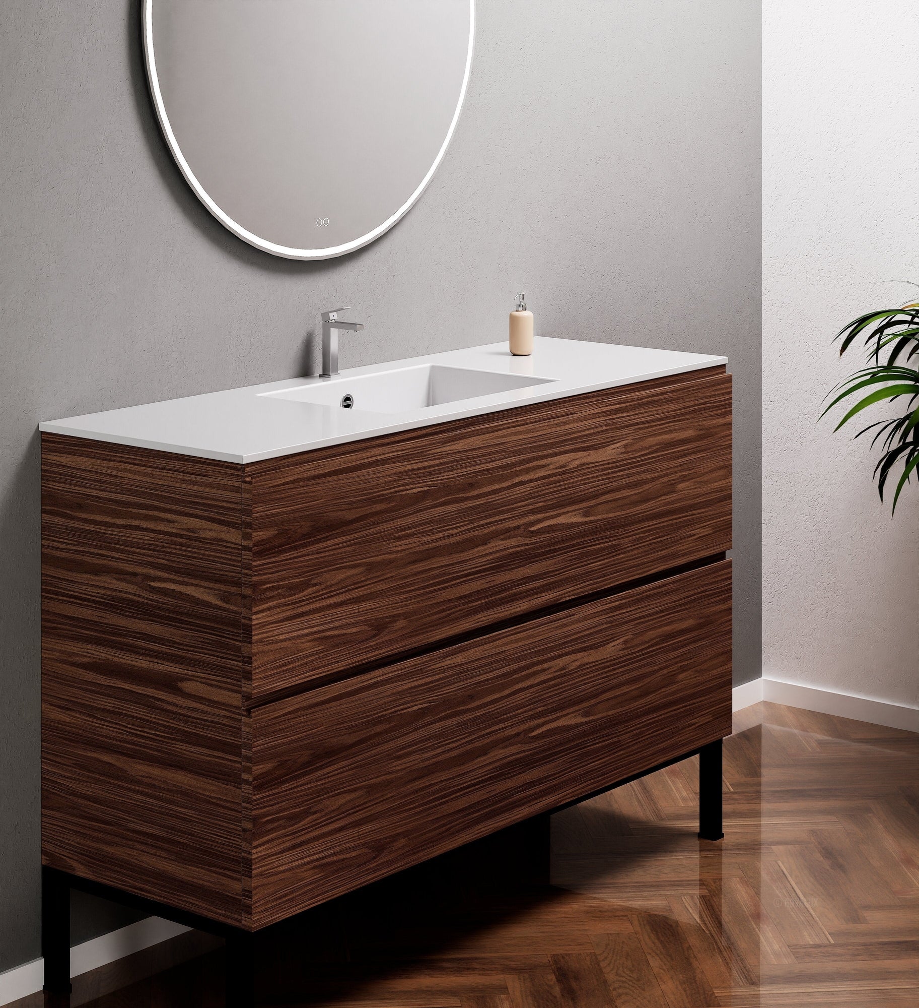 Aurora Single Set With Supporting Legs – Corian Sink & Countertop with 2 Drawers Vanity - ROVALUX