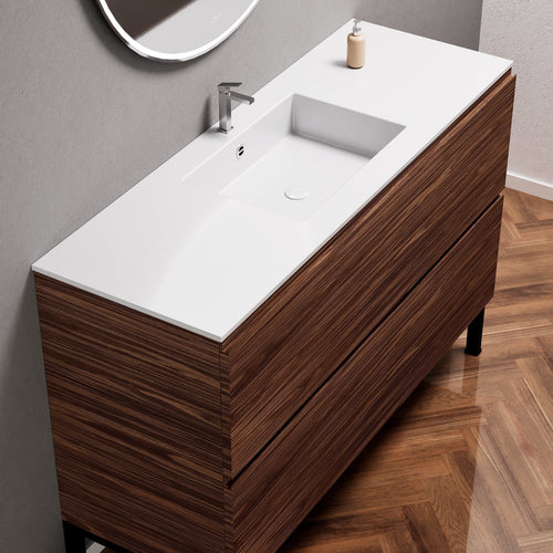 Aurora Single Set With Supporting Legs – Corian Sink & Countertop with 2 Drawers Vanity - ROVALUX