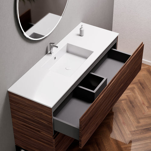 Aurora Single Set With Supporting Legs – Corian Sink & Countertop with 2 Drawers Vanity - ROVALUX