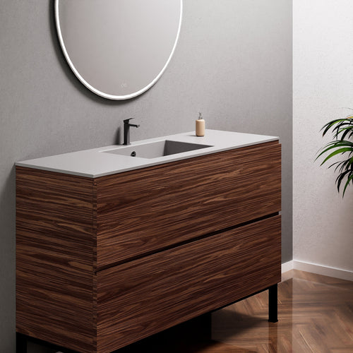 Aurora Single Set With Supporting Legs – Corian Sink & Countertop with 2 Drawers Vanity - ROVALUX