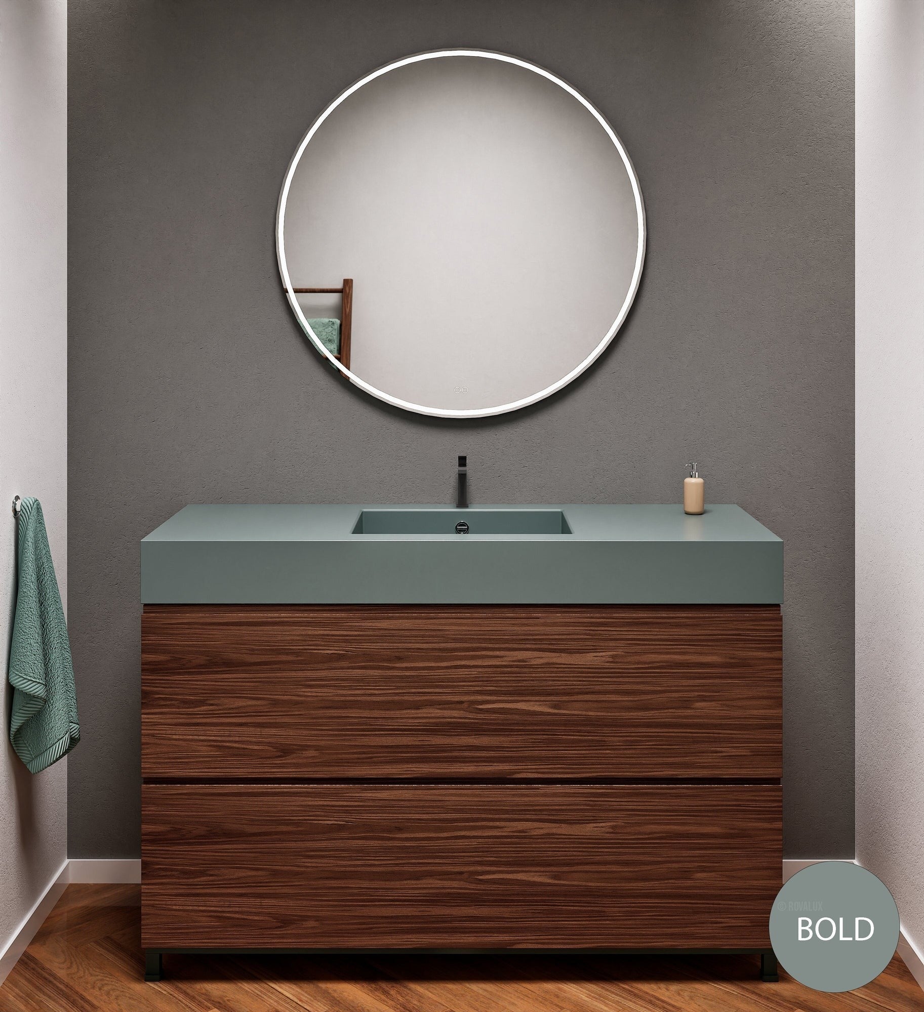 Aurora Single Set With Supporting Legs – Corian Sink & Countertop with 2 Drawers Vanity - ROVALUX
