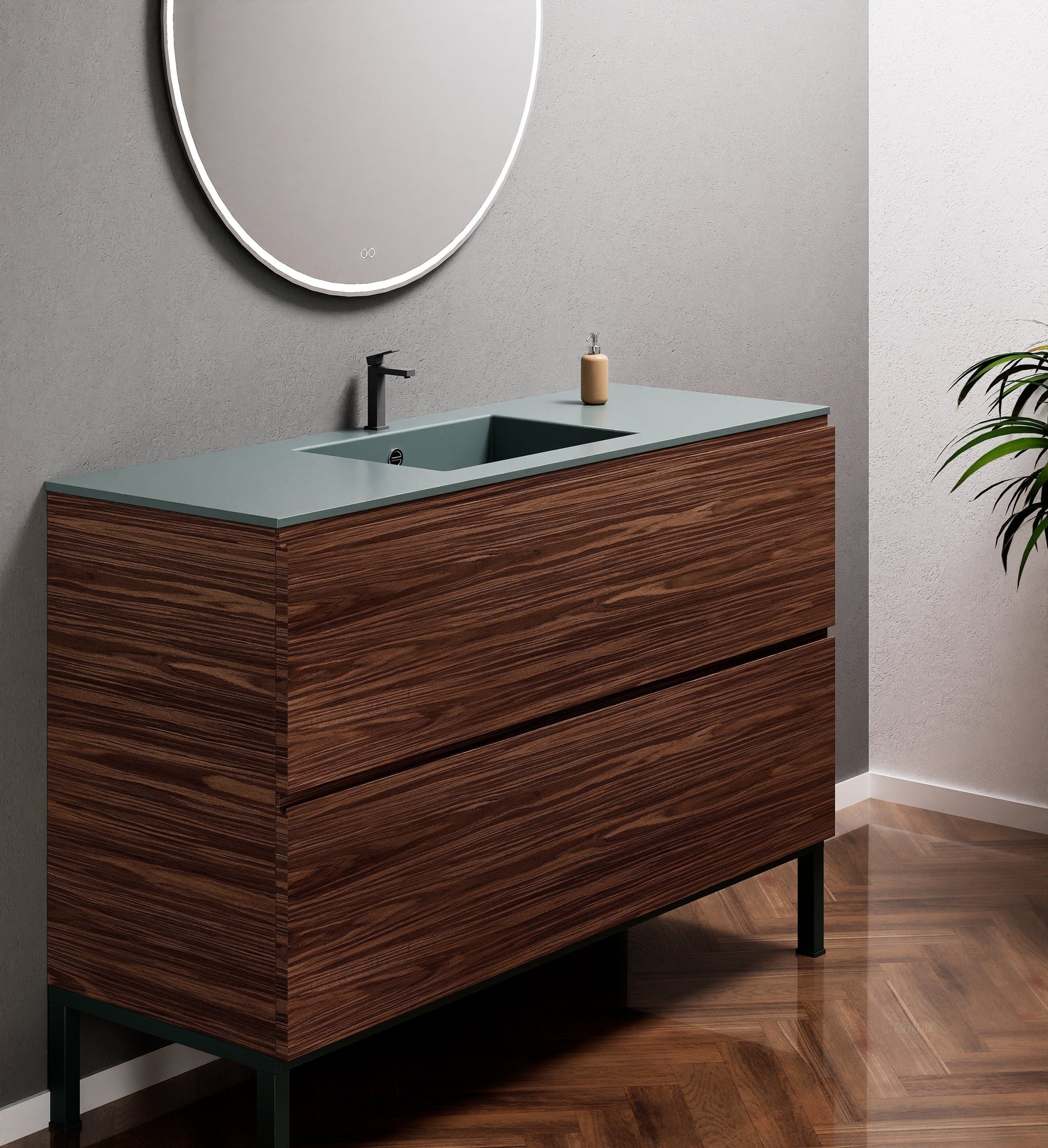 Aurora Single Set With Supporting Legs – Corian Sink & Countertop with 2 Drawers Vanity - ROVALUX