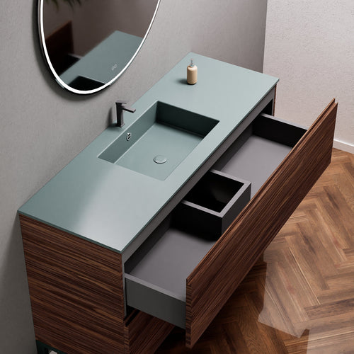 Aurora Single Set With Supporting Legs – Corian Sink & Countertop with 2 Drawers Vanity - ROVALUX