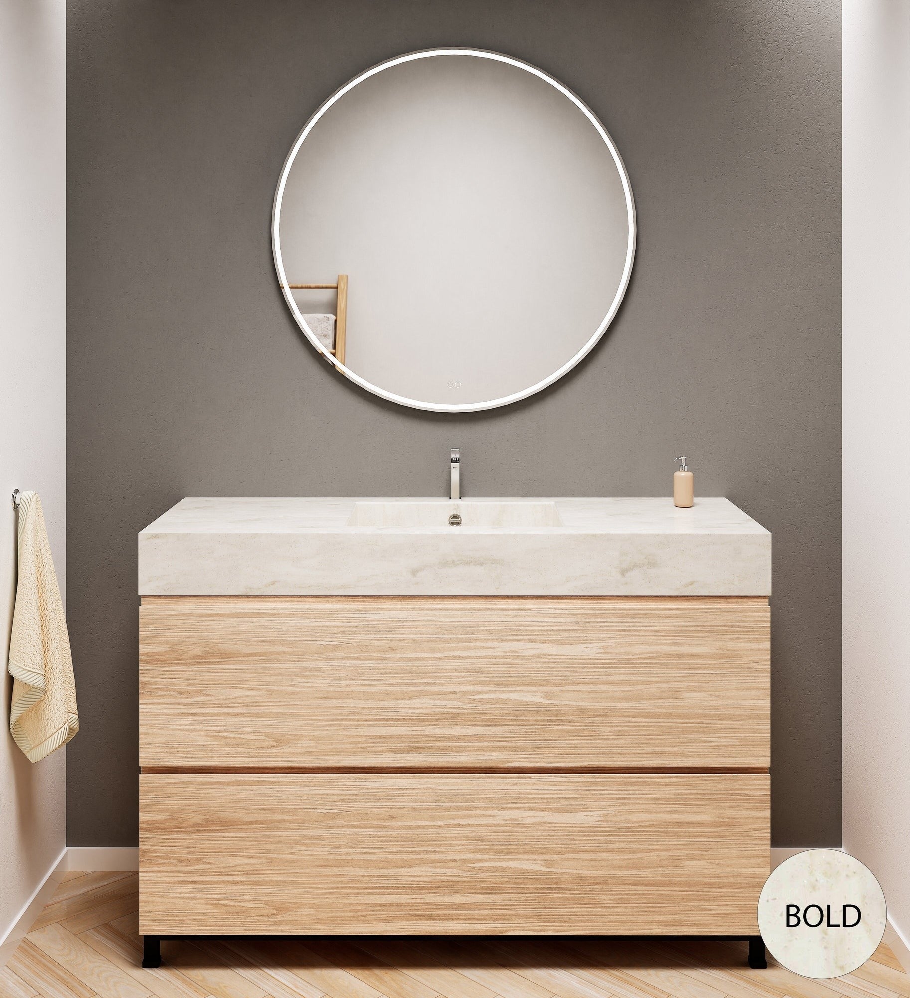 Aurora Single Set With Supporting Legs – Corian Sink & Countertop with 2 Drawers Vanity - ROVALUX